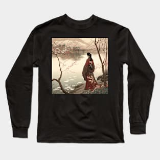 Ukiyo-e Japanese Art - Woman Standing by the Shore Long Sleeve T-Shirt